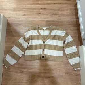 Francesca's Collections Beige and White Striped Cardigan